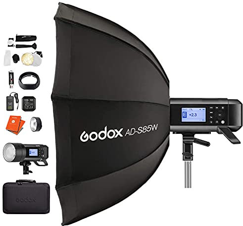 GODOX AD400 Pro Portable Studio Flash Light for Photography with AD-S85W White 85cm Softbox TTL Flash 400Ws HSS 1/8000s 2.4G Wireless Strobe with Carry Case + 12 Month Extended Warranty Card (3 Yrs)