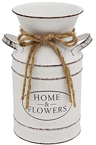 Soyizom Metal Flower vase Vintage Decorative Bucket with Handle, French White Galvanized Finish Pot for Rustic Home Shabby Chic Farmhouse Decor