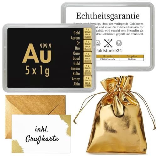 Goldstücke24 Gold zum Verschenken – Goldbarren in Motivbox-Echtheitsgarantie-Tolle Geschenkidee-Feingold 999,9 (5g Gold)