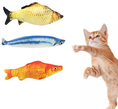 WishLotus Catnip Toys 3 Packs, Cotton Filled Interactive Cat Fish Toys with Catnip, Cat Chew Toys Cute Pillow Cat Entertaining Toys for Cats and Kittens (Fish)