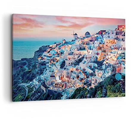 Wandbilder Dekoration Wohnzimmer Santorini Griechenland anzeigen Bilder auf Leinwand 120x80cm Leinwandbild Schlafzimmer Deko Wand Kunstdruck Art Groß XXL Wanddeko Bild Wall Decor Canvas AA120x80-4784