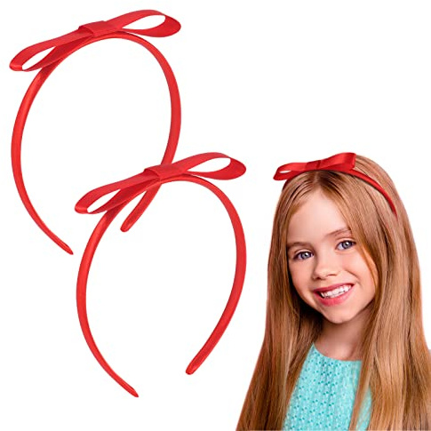 Opopark 2 Pcs Red Bow Hairband Band, Vintage Headbands Knot Hairband Hair Accessories for Women and Girls,Gift Hair Accessories for Child,Service Cosplay (Red)