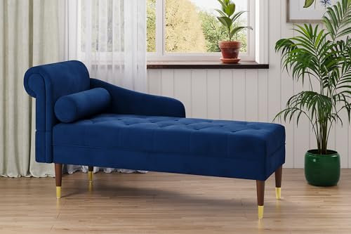 Vesgantti Velvet Chaiselongue, Indoor Lounge Sofa mit linker Armlehne und Lendenkissen, Recamiere für Wohnzimmer, Schlafzimmer und Büro, Samt Loungesessel 149.5 x 54 x 76CM
