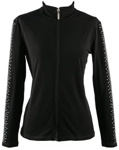 LIUHUO Eiskunstlauf Trainingsanzug Jacke Mädchen Strass Vertikale Streifen Schwarz