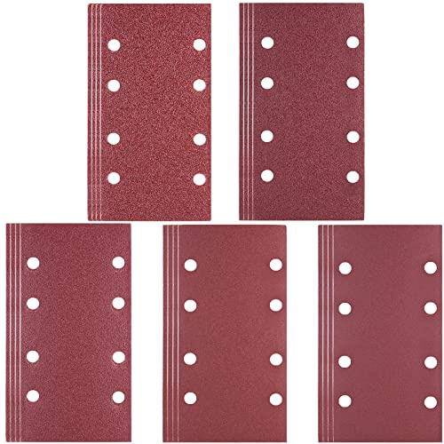 SIQUK 20 Stück Schleifpapier Set Schleifblätter 8 Löcher Sandpapier Schleifpads Schleifpapier mit Körnung 40/60/80/120/180, 93x185 mm