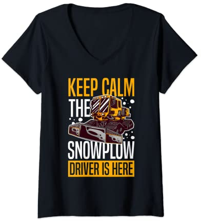 Womens Snow Plow Tractor Machine Truck Shovel Driver Snowplough V-Neck T-Shirt