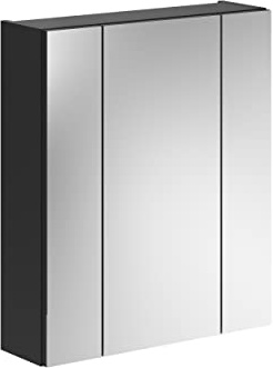 xonox.home - Spiegelschrank Linus 60x70x18 cm in Front Spiegelfläche Korpus schwarz - Badezimmer Badspiegelschrank Spiegelschränke fürs Bad - modern, praktisch und funktional
