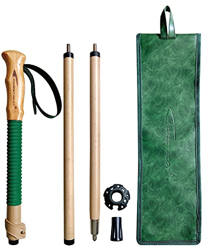 FOREST PILOT Trekking Poles- 1-pc Pack - Adjustable Hiking or Walking Stick –Strong, Natural Beech wood - Quick Adjust Flip-Lock - Beech wood Grip, Leather Strap (Green)