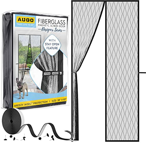 AUGO Magnetic Fiberglass Design Screen Door - Self Sealing, Heavy Duty, Hands Free Mesh Partition Keeps Bugs Out - Door Screen Magnetic Closure - Patent Pending Keep Open Feature - 95 x 210 cm
