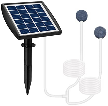 Luckxing Kit Pompa ad Aria Solare - Aeratore per laghetto all'aperto - Pompa ad Aria Solare con Pannello Solare Regolabile, Pietra a Bolle d'Aria, Tubi Flessibili per laghetto per Pesci d'acquario