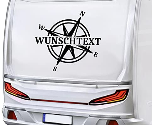 KLEBEKÖNIG Wunschtext Aufkleber Wohnmobil Wohnwagen Kompass personalisierbar Autoaufkleber Auto Caravan