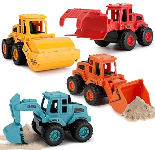EOGRFW 4 Stück Baufahrzeuge Spielzeug,Bagger Spielzeug Auto Spielzeugautos Set,Baustellen Fahrzeuge Sandspielzeug Bagger, Minibagger Spielzeugauto für Kinder Jungen Mädchen ab 3 Jahren