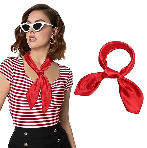 AWAYTR 23.6 Satin Neck Scarf - Women's Silk Head Scarf & Costume Bandana (Red)