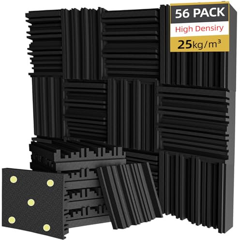 Temgcuam 56 panneaux de mousse absorbante acoustique, panneau d'absorption acoustique ignifuge en mousse antibruit pour studio d'enregistrement, bureau, podcast 30,5 x 30,5 x 5,1 cm (noir)