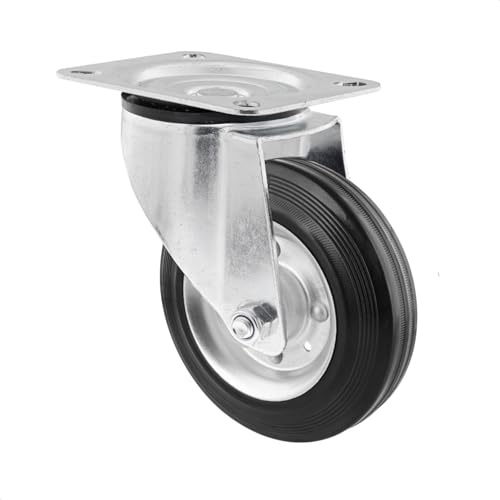 WAGNER 04618401 - Rueda de dirección suave - Diámetro de 80 mm, altura de construcción 105 mm, llanta de acero galvanizado, goma maciza, placa atornillable de 85 x 105 mm, capacidad de carga 60 kg