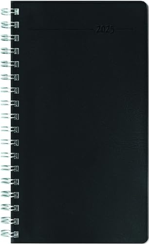 Zettler - Slimtimer Ringbuch 2025 schwarz, 9x15,6cm, Taschenkalender mit 128 Seiten, 1 Woche auf 2 Seiten, Adressteil, Ringbindung, Monatsübersicht, Mondphasen und deutsches Kalendarium