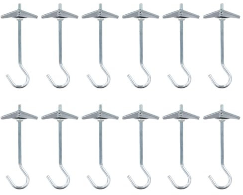 12 Pezzi Gancio da Soffitto, M4/90mmTasselli a Molla con Gancio Anelli Ganci Sospeso Multifunzionale Tasselli Basculante Ganci per Soffitto di Cartongesso per Fissaggio a Soffitto Piante Pendenti