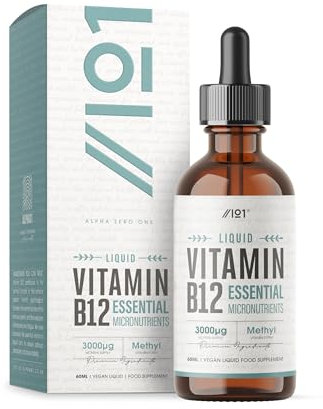 Vitamin B12 Liquid Drops 3000mcg - 60ml (2 Months Supply) - High Strength Methylcobalamin Supplement - Vegan & Vegetarian Friendly - by Alpha01