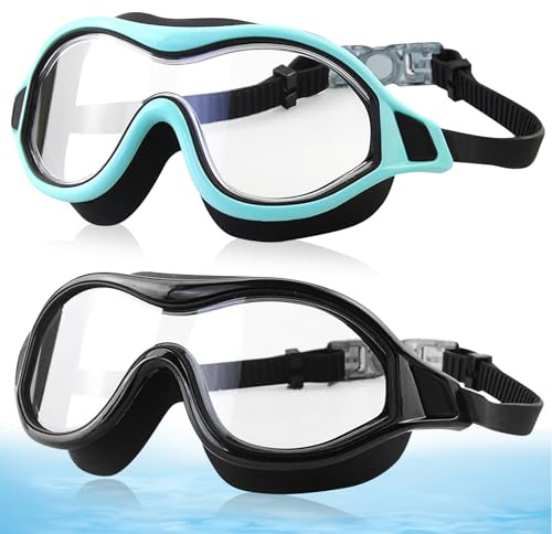 Occhialini da Nuoto per Uomo e Donna, 2 ezzi Occhialini Nuoto, Antigraffio, Protezione UV, Antiriflesso, Professionale per Immersioni, Fascia Regolabile, Occhialini Piscina