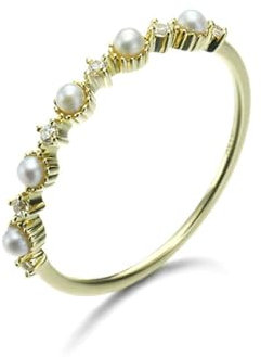 Stfery Goldring Echtgold Ringe für Frauen Rund Perle Ehering Damen Einzeln