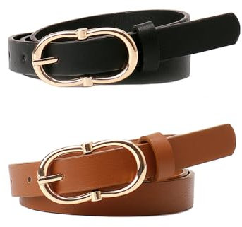 QKEPCY Oval Schnalle Gürtel Damenmode Ledergürtel Taillengürtel Schmal Klassisch Eleganter Ledergürtel mit Metallschnalle