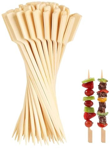 Natural Bamboo Skewers, 200 Pieces - 18cm BBQ Skewers for Fruit, Sausage, Marshmallow and Snacks