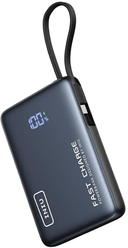 INIU Cargador portátil, batería externa de 10000 mAh y 20 W con cable USB-C integrado, cargador de teléfono portátil para iPhone 15/14/13/12/11, Samsung S22/S21, Google, AirPods, iPad, etc.