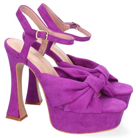 shoes&blues.es 88279 Sandalias con Tacon para Mujer, Comodos y Elegantes, Diseno Moderno con Lazo y Cierre de Hebilla, Ideales para Eventos. Lila Talla 40