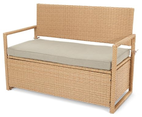 di volio Gartenbank mit Stauraum Verbana, für 2 Personen, wetterfest & wasserdicht, ideal für Balkon, Terrasse und Garten (Beige)