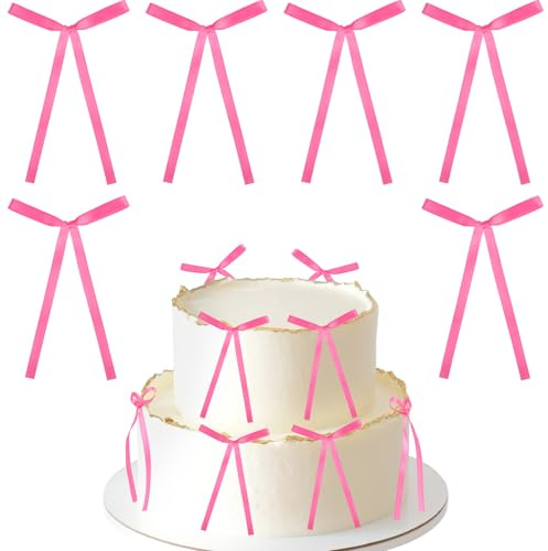 30Pcs Hot Pink Bows Cake Toppers, Pink Bows Cake Decorations, Bow Tree Topper,Bows Cake Toppers for Birthday Wedding Baby Shower Decor, Ribbon Bows for Gift Wrapping, Christmas Tree Decor Supplies