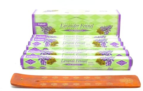 120 Räucherstäbchen Lavendel und Fenchel, dualer Duft, von Joss Sticks mit Aschenbecher