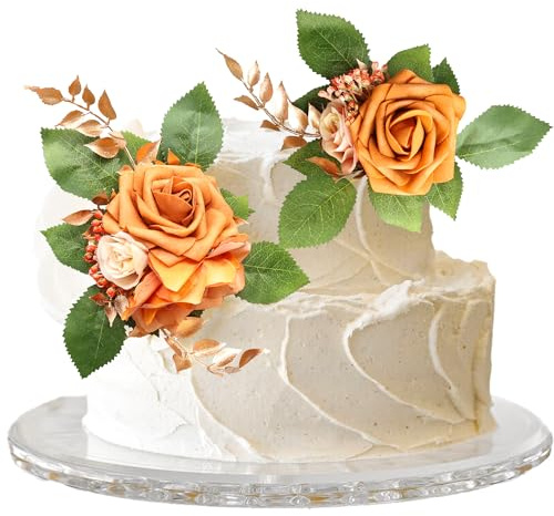 Gyufise 2Pcs Pre-Made Boho Cake Toppers Flower Cake Decorations Birthday Wedding Cake Decorating Flowers Baptism Decor for Women Girls