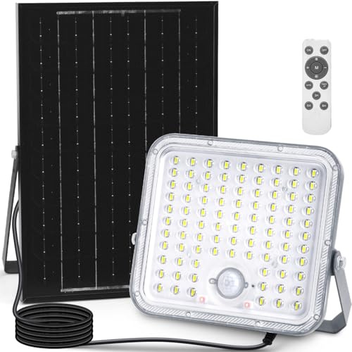 Aigostar Solarlampen für Außen mit Bewegungsmelder,Superheller,8000mAH,Großer Kapazitätsbatterie und Großem Solar-panel,IP66 Wasserdichte,Solar LED Strahler mit Fernbedienung für Garten, Hof,6500K