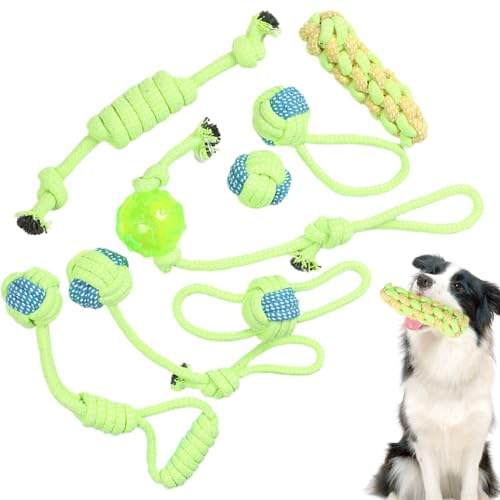 Baumwoll-Kauseil, Welpenspielzeug, 8-teiliges Puppy Teether Pet Tug Interaktives Set | Kauspielzeug für Schlepper, Übung im Freien und für den Innenbereich, Kauspielzeug