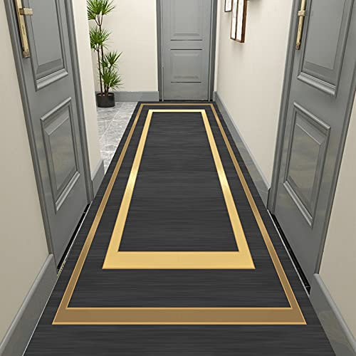 YUEKOPOU Black Gold Hallway Runner Rug Washable Anti-Slip Soft Touch Extra Long Floor Mat for Hotel Corridor(100x300cm/3.3ftx9.8ft)