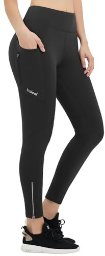 baleaf Thermoleggings Winter Damen Fahrradhose Lang mit Reißverschluss Warm Gefüttert Jogginghose Running Tights Thermo Laufhose Wasserdicht OutdoorHosen Winterhose