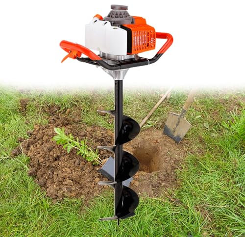 GESAIDES 52CC Erdlochgräber, Gasbetriebener Erdbohrer, Erdpfosten- oder Schirmlochgräber, Gartenpflanzen-Blumenzwiebel-Spiralbohrer mit Bohrergräber für Schnelle Arbeiten im Freien,20cm(7.9in)