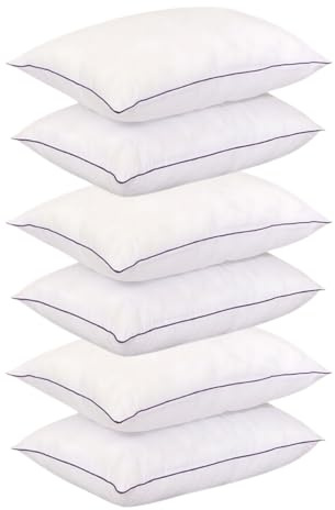 HIGH TAG Piping Pillows 6 Pack | Hotel Quality Bed Pillows with Durable Piped Edge & Hollowfibre Filling | Hypoallergenic, Breathable Support for Side, Back & Stomach Sleepers – UK Made 50x75cm
