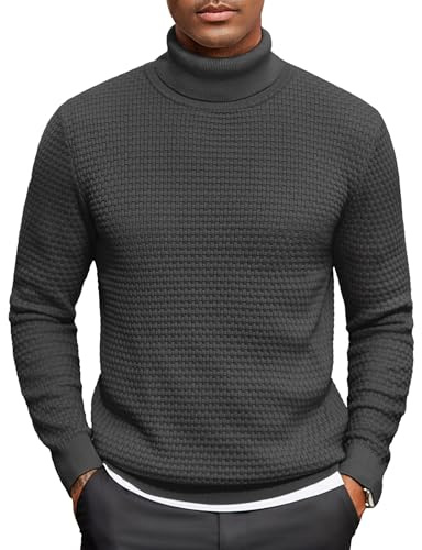 COOFANDY Mens Turtle Neck Jumper Knitted Sweater | Causal Roll Neck Sweatshirts for Men uk Winter Pullover