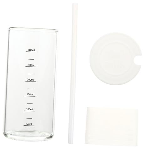 Zerodeko Tazza Di Latte in Vetro Con Coperchio e Cannuccia 300ml Resistente Al Calore Con Custodia in Silicone Antipolvere Per Bevande Quotidiane e Uso Domestico