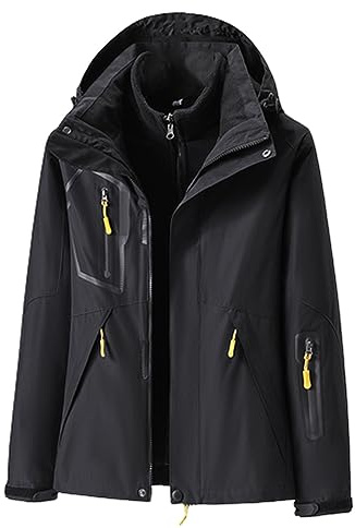 3 In 1 Regenjacke Mit Herausnehmbarer Fleecejacke Damen, Kapuzenmantel | Outdoorjacke Patchwork Windbreaker Skijacke Sport Jacke Herbst Wintermantel Abnehmbarer Windbreaker Leicht Steppmantel