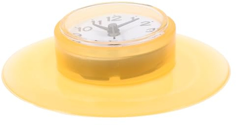 FUTUREORYY Reloj De Baño Ventosa, Pequeño Tamaño, Vidrio Espejo Amarillo, Resistente Humedad, Apto para Ducha y Decoración De Pared, Sin Batería, Diseño Funcional y Práctico