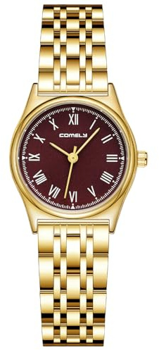 CIVO Klein Damenuhr Gold Edelstahl: Vintage Armbanduhr Damen Römische Ziffern - Analog Uhren für Frauen Rot Zifferblatt