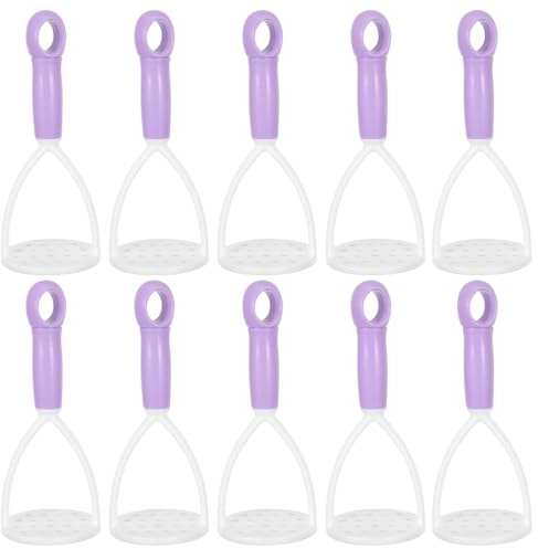 Amosfun 10pcs Potato Masher, 6'' Small Manual Ricer with Plastic Handle, Food Smasher Set for Potatoes, Eggs, Avocado - Purple