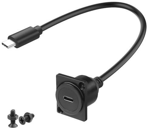 QIANRENON PD60W Panneau USB C Montage Charge rapide Connecteur Câble court 5 Gbps USB Type C 3.0 mâle vers femelle Bulkhead Fixe Mount Câble adaptateur 20 V 3 A, panneau de type XLR/D monté, 30 cm