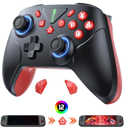 Manette Sans Fil pour Nintendo Switch 2/1/OLED, RGB 12 Couleurs & Turbo | Klipdasse Contrôleur de Jeu avec Programmable, Wake-Up, Gyroscope & Double Vibration, Gamepad pour Switch