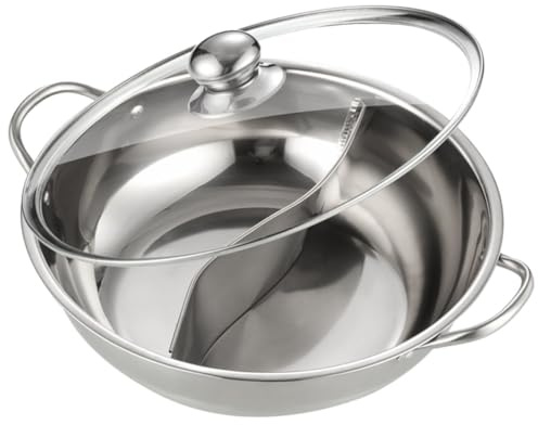 MOLUCKFU Pentola Hot Pot in Acciaio con Coperchio Multiuso per Cucina Gas e Induzione Pentola Doppia per Zuppe e Cottura a Vapore per Feste e Ristoranti