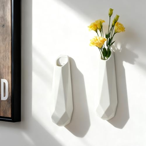 JIDOFUE Hängande väggvas av keramik, 18 cm, set med 2, väggväxthållare för inomhusväxter, vit väggvas för dekoration och blommor