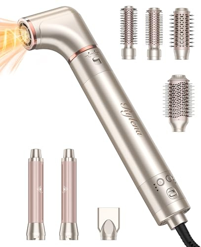 Rylena 8-in-1 High-Speed Air Styler & Hair Dryer Brush, 110,000 RPM Fast Drying Multi-Styler, Auto-Wrap Curlers, Ionic Frizz-Control, 2 Oval& 2 Round Brushes, Concentrator for Blowouts, Curling&Volume