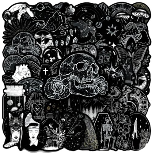 100 PCS Gothic Stickers Black Stickers Aesthetic for Kindle, Scrapbook, Journal, Laptop, Water Bottles, Bicycle,Travel Cases, Phone Cases Cool Black Aesthetic Goth Sticker for Adult